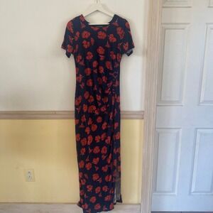 A Pea in the Pod Women's‎ Maternity Navy Red Flowers Maxi Dress Size M C5